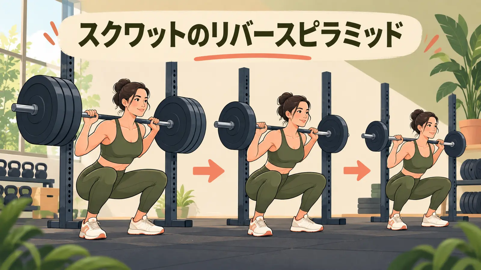 スクワットのリバースピラミッド:重量と回数の組み方