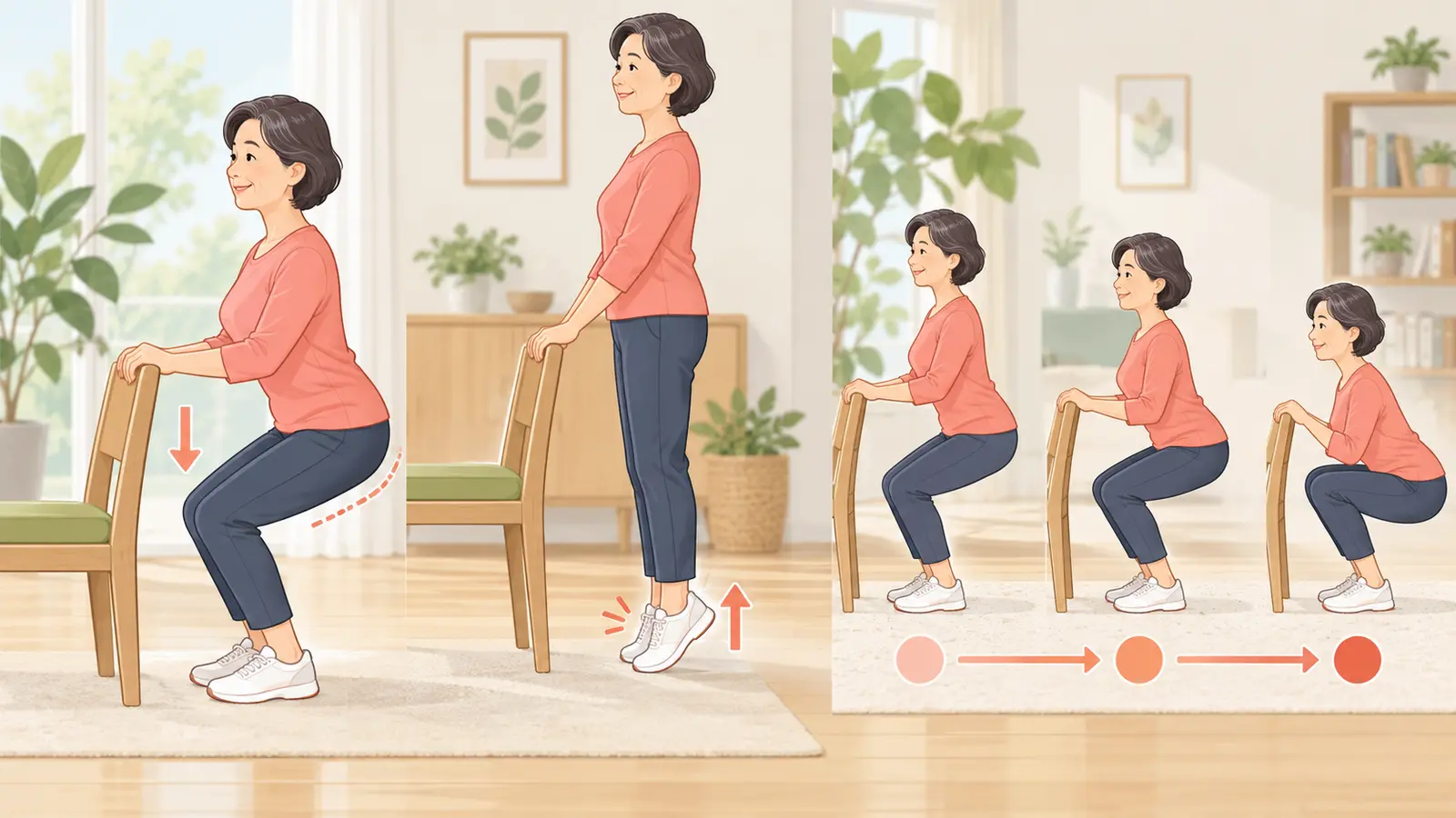 支持物を使った浅いスクワットとしゃがみ練習