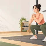 スクワット前に自重で身体を温める人物