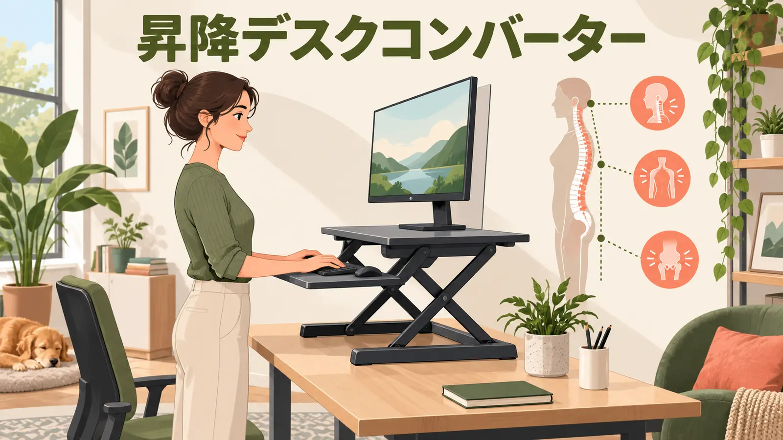 座位と立位で使える昇降デスクコンバーター