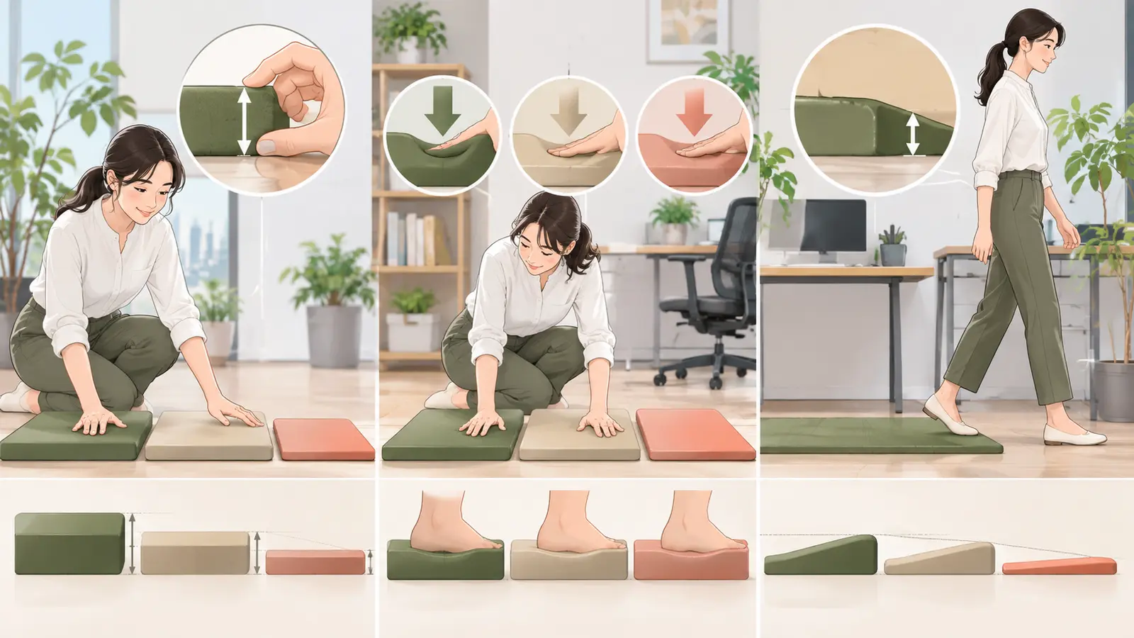 マットの厚さと硬さと縁を比較したイラスト