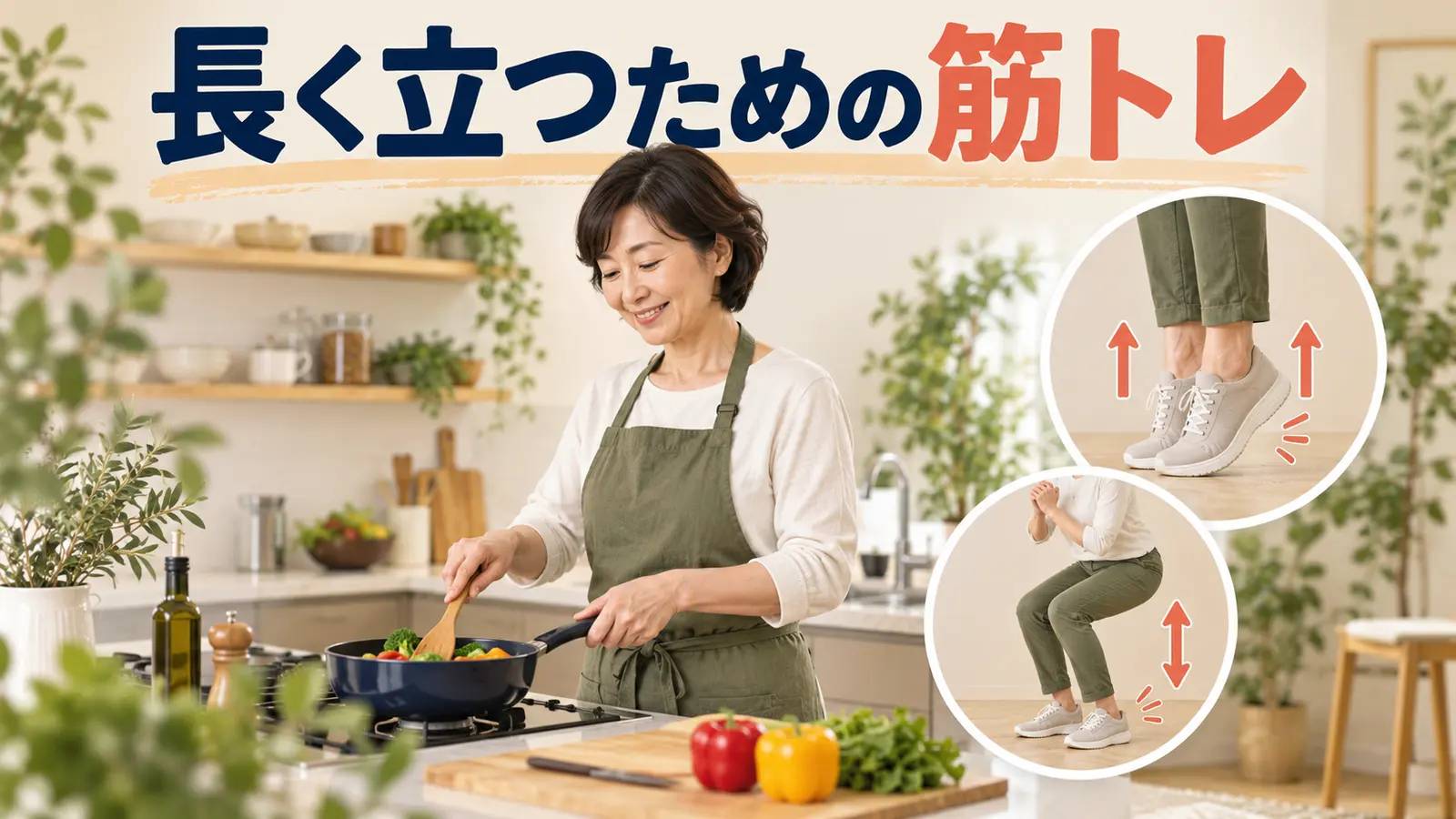 長く立っていられない人の筋トレを実践する中高年のイラスト