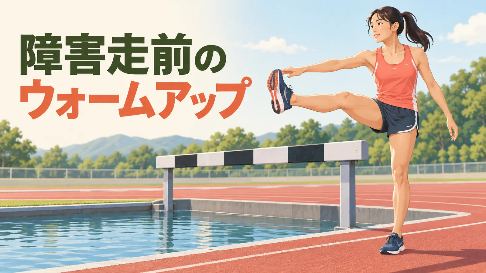 障害走前にウォームアップを行う選手
