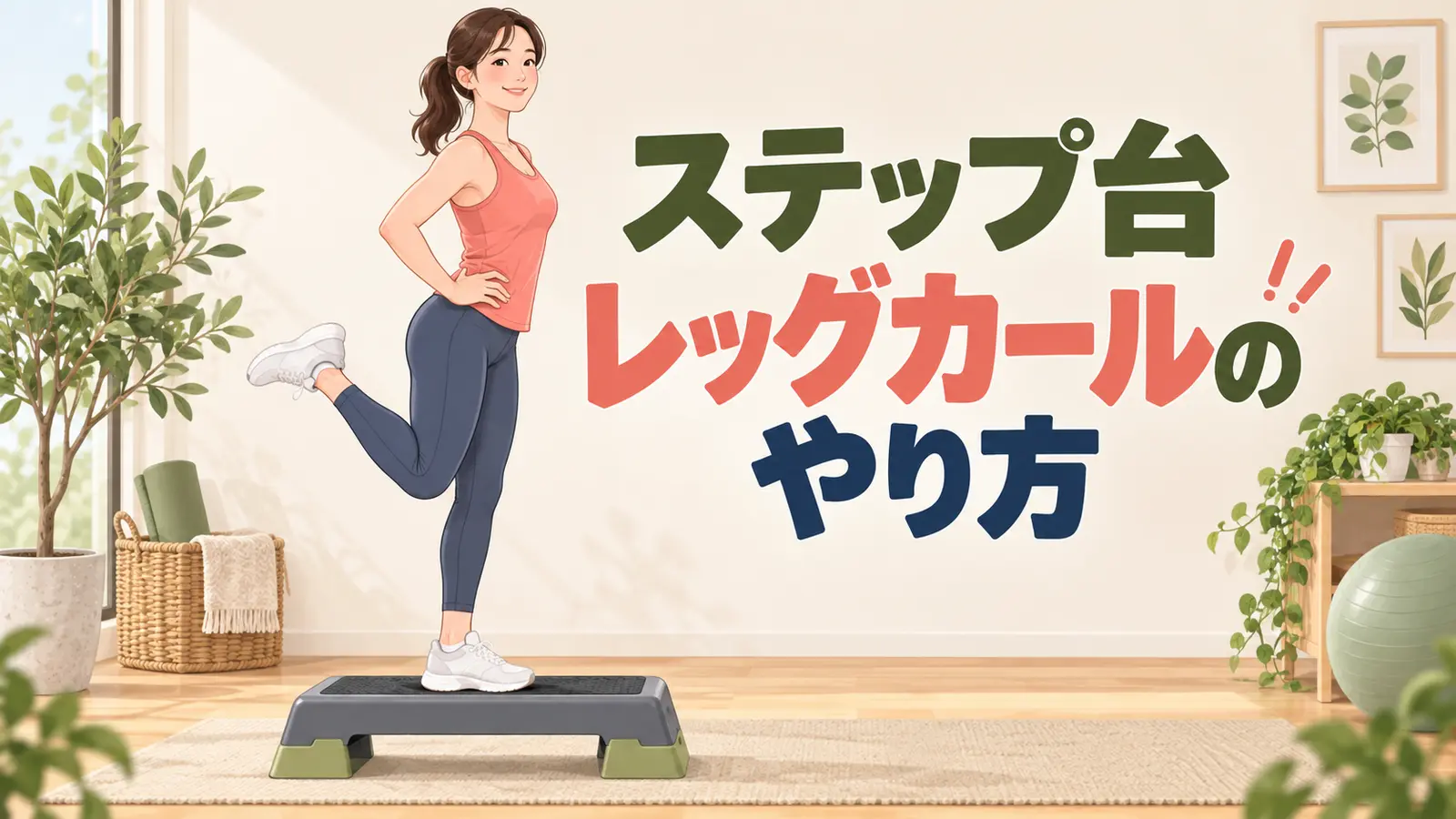 ステップ台レッグカールのやり方を示すイラスト
