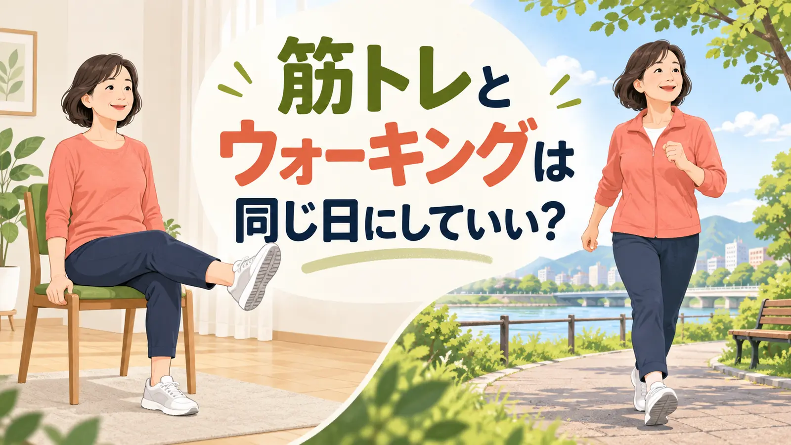 筋トレとウォーキングの同日実施を解説するアイキャッチ画像