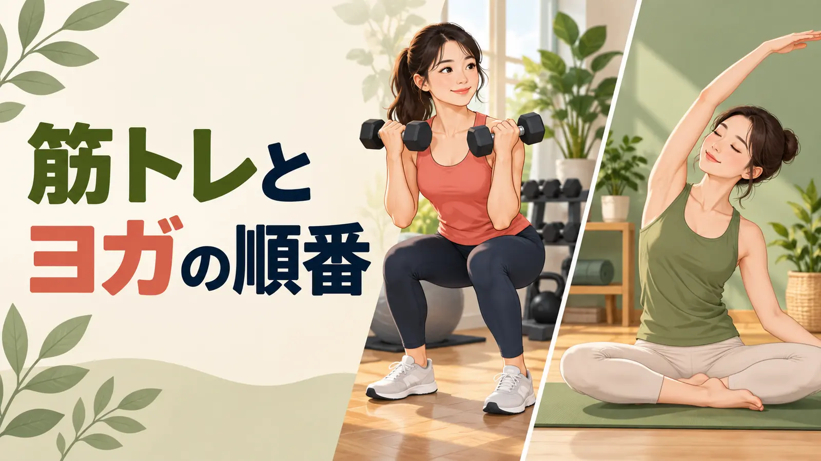 筋トレとヨガの順番を初心者向けに解説するイラスト