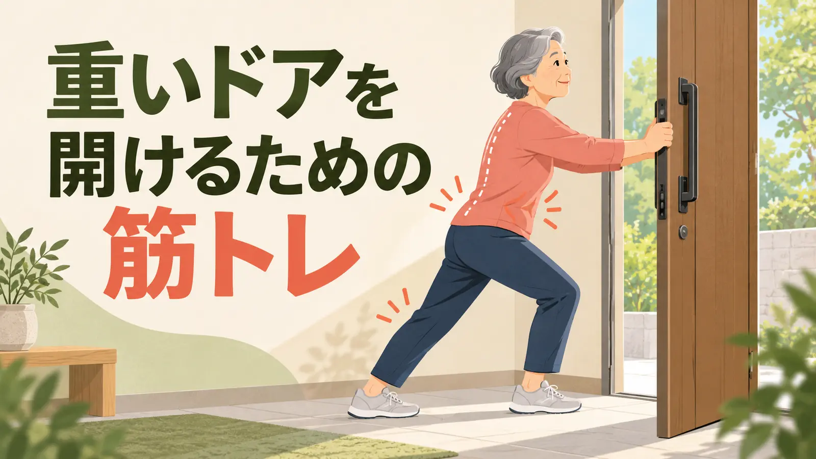 重いドアを開ける筋トレの要点を紹介するアイキャッチ画像
