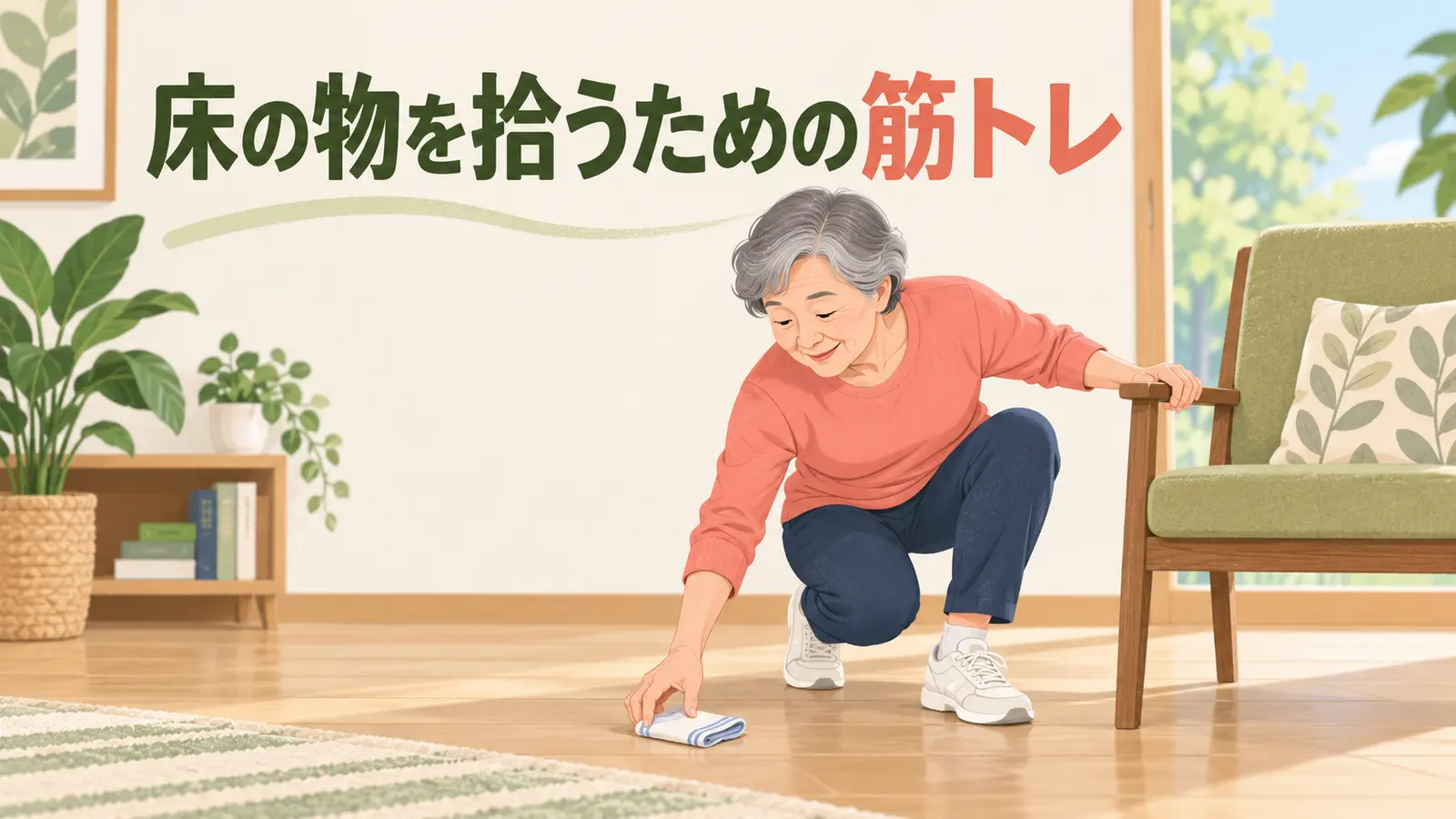 床の物を拾うための筋トレを解説するアイキャッチ画像