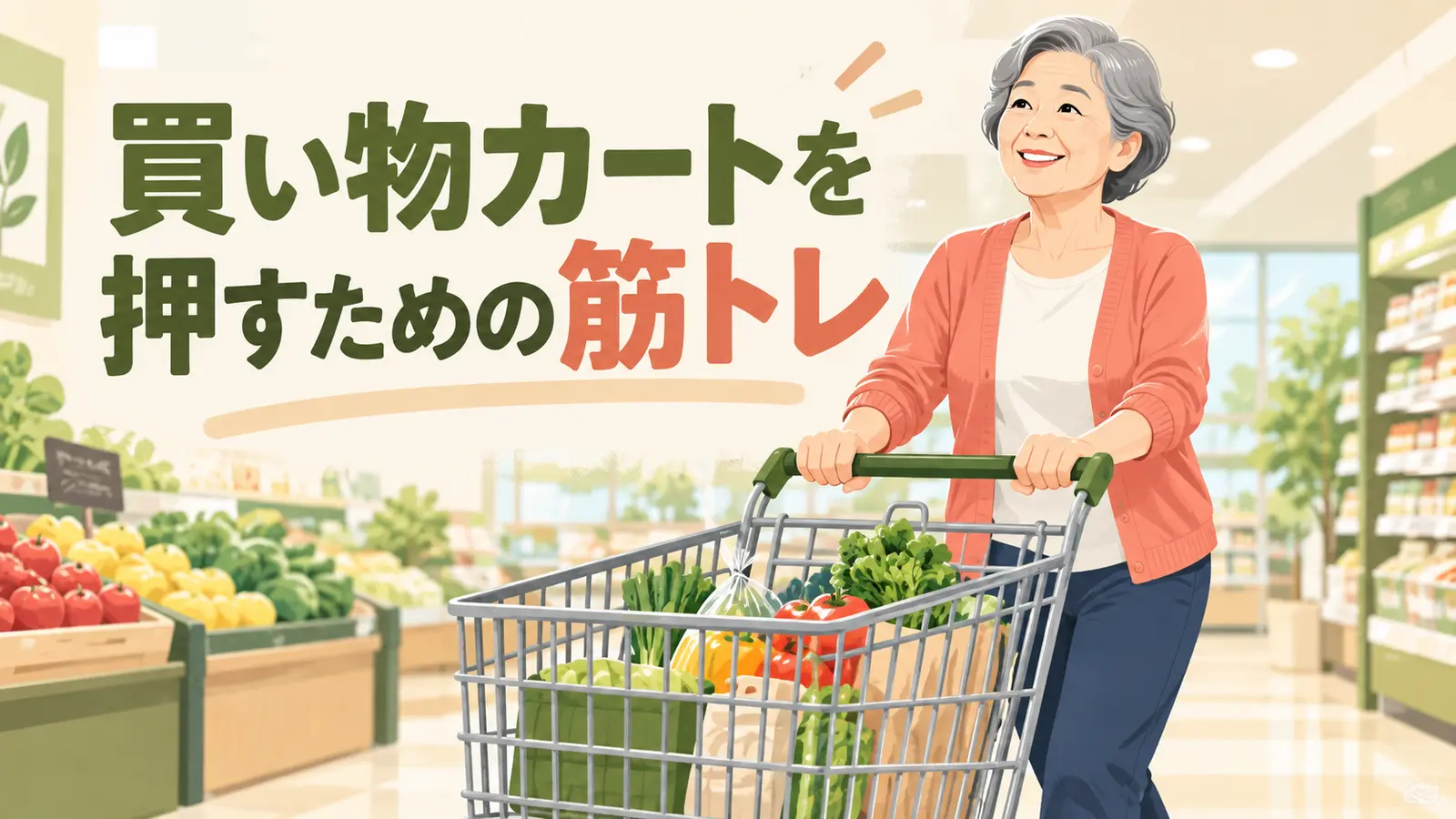 買い物カートを押す体力づくりを解説するアイキャッチ画像