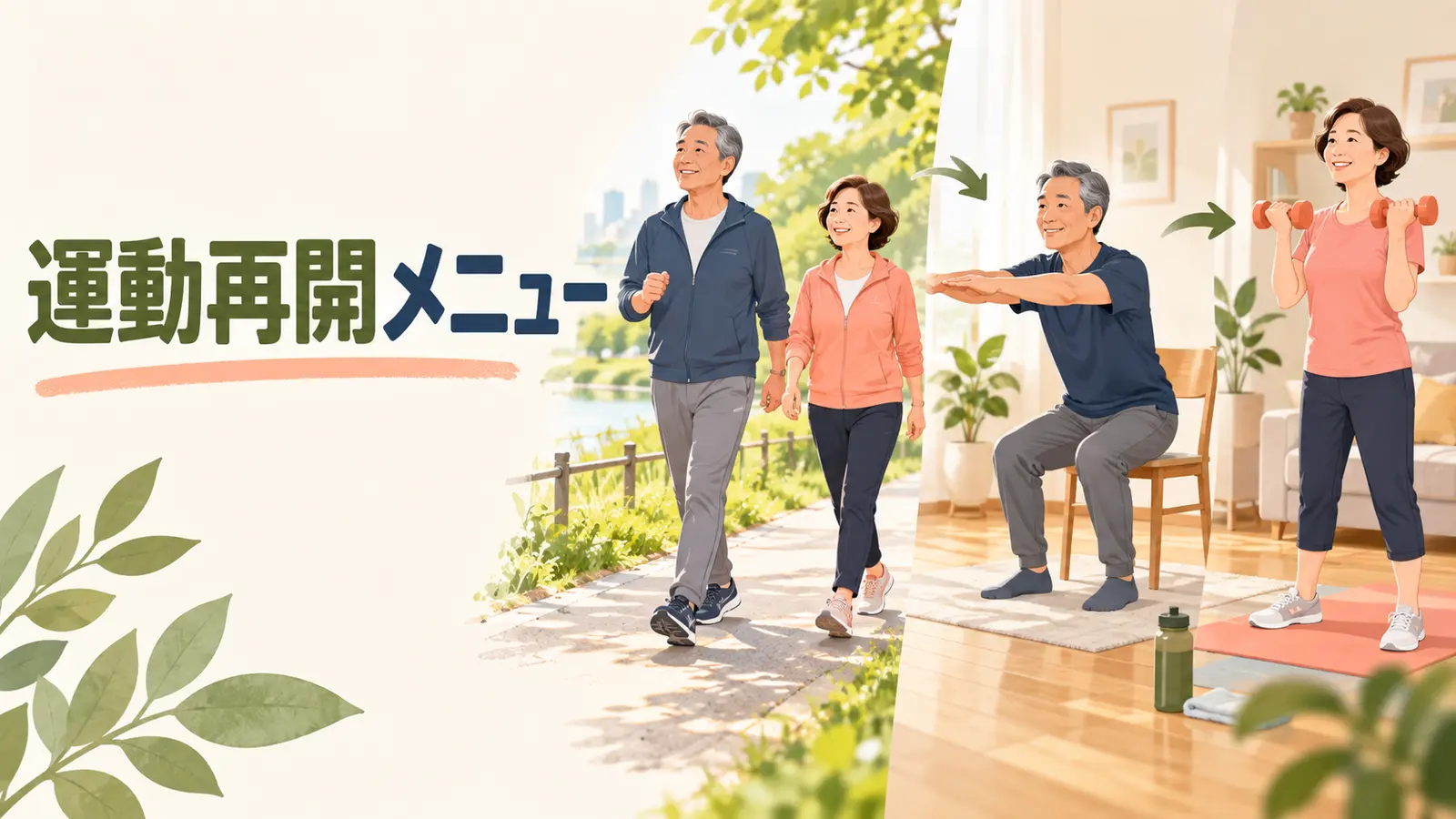 中高年の筋トレ頻度は週何回？回復を妨げない組み方と目安の基本動作と負荷調整を示すイラスト