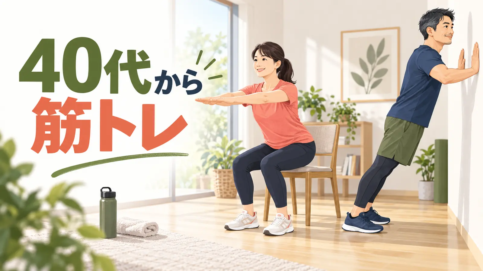 40代から筋トレを始める方法のポイントを示すイラスト
