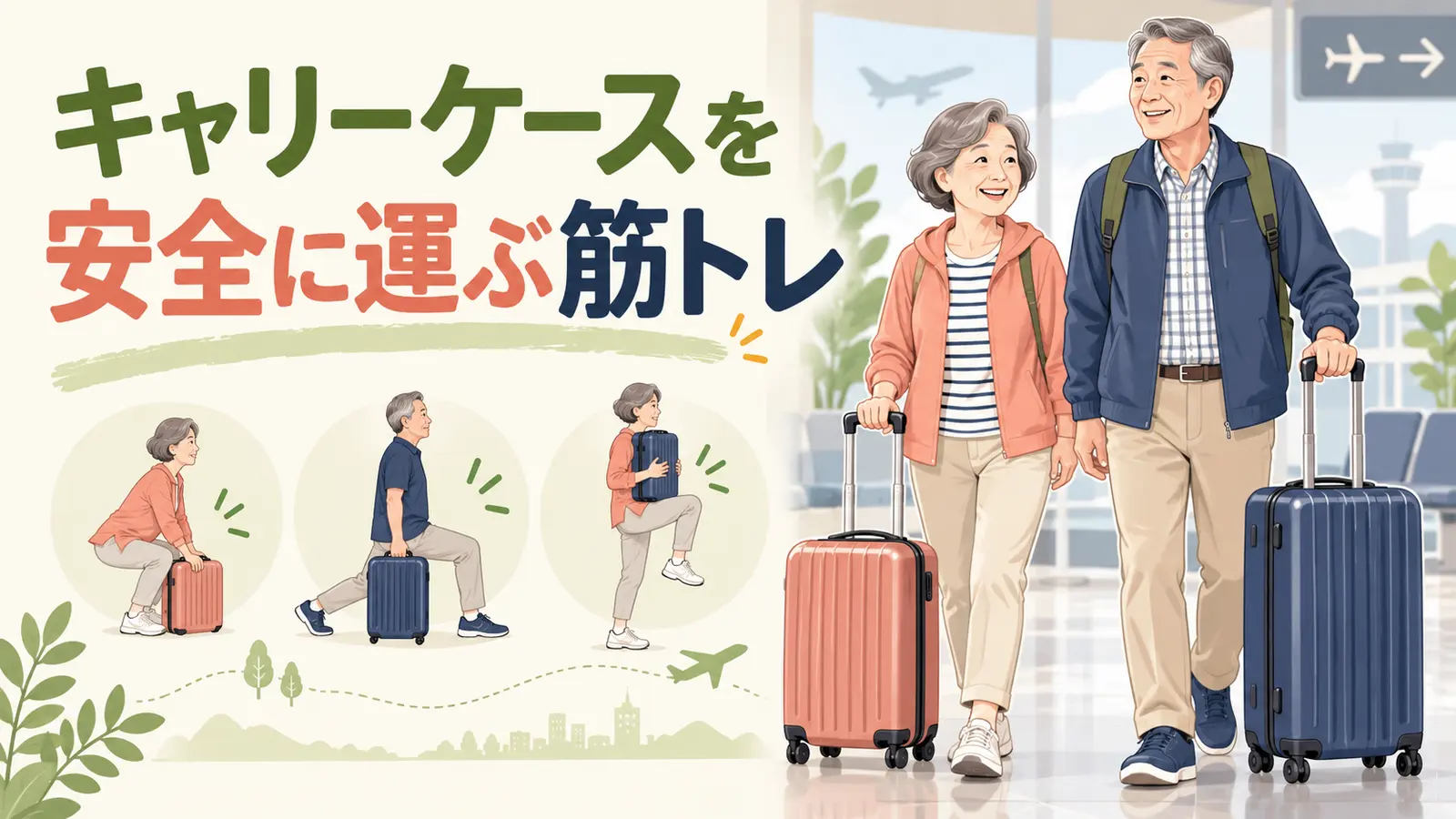 空港でキャリーケースを扱う中高年夫婦