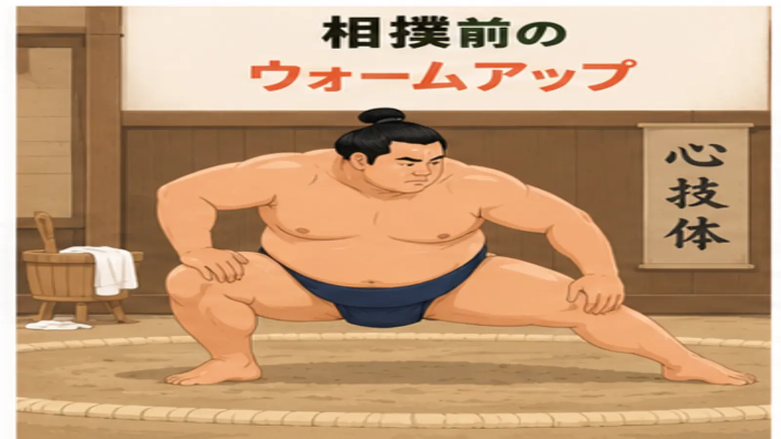 相撲前にウォームアップする人物のイラスト