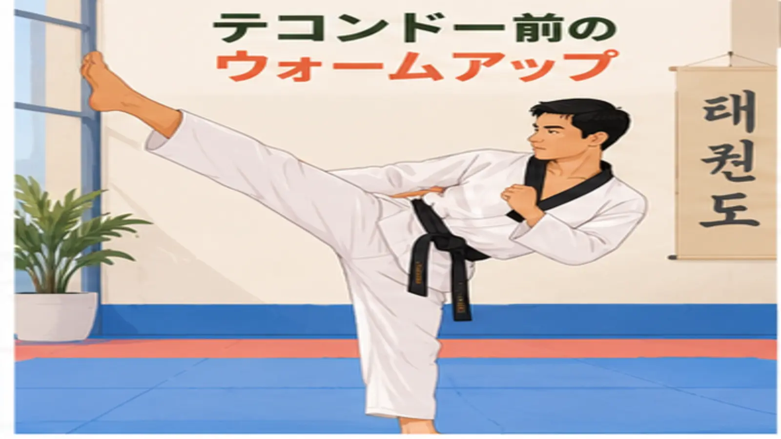 テコンドー前にウォームアップする人物のイラスト