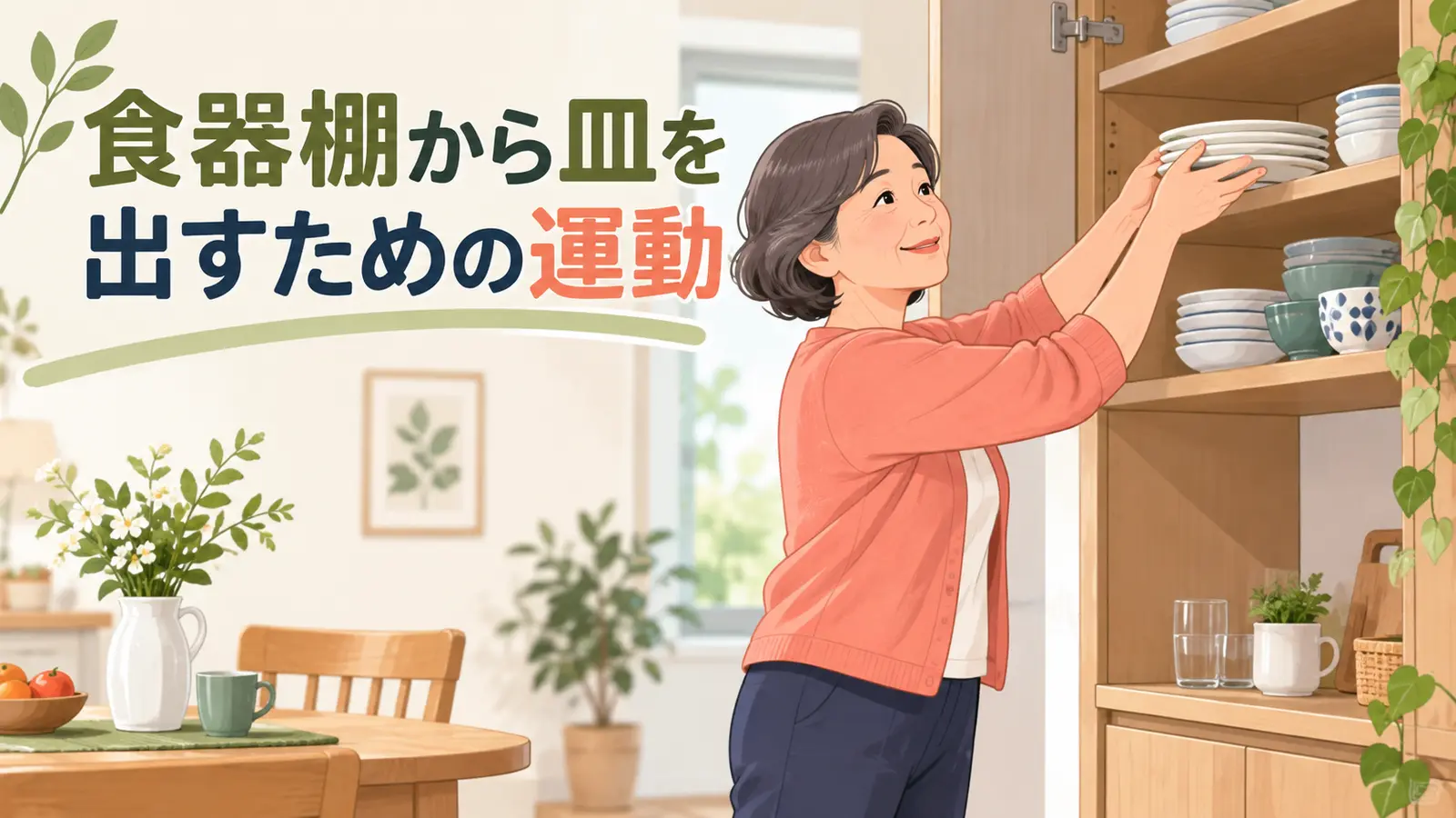 食器棚から皿を取り出す運動のイメージ