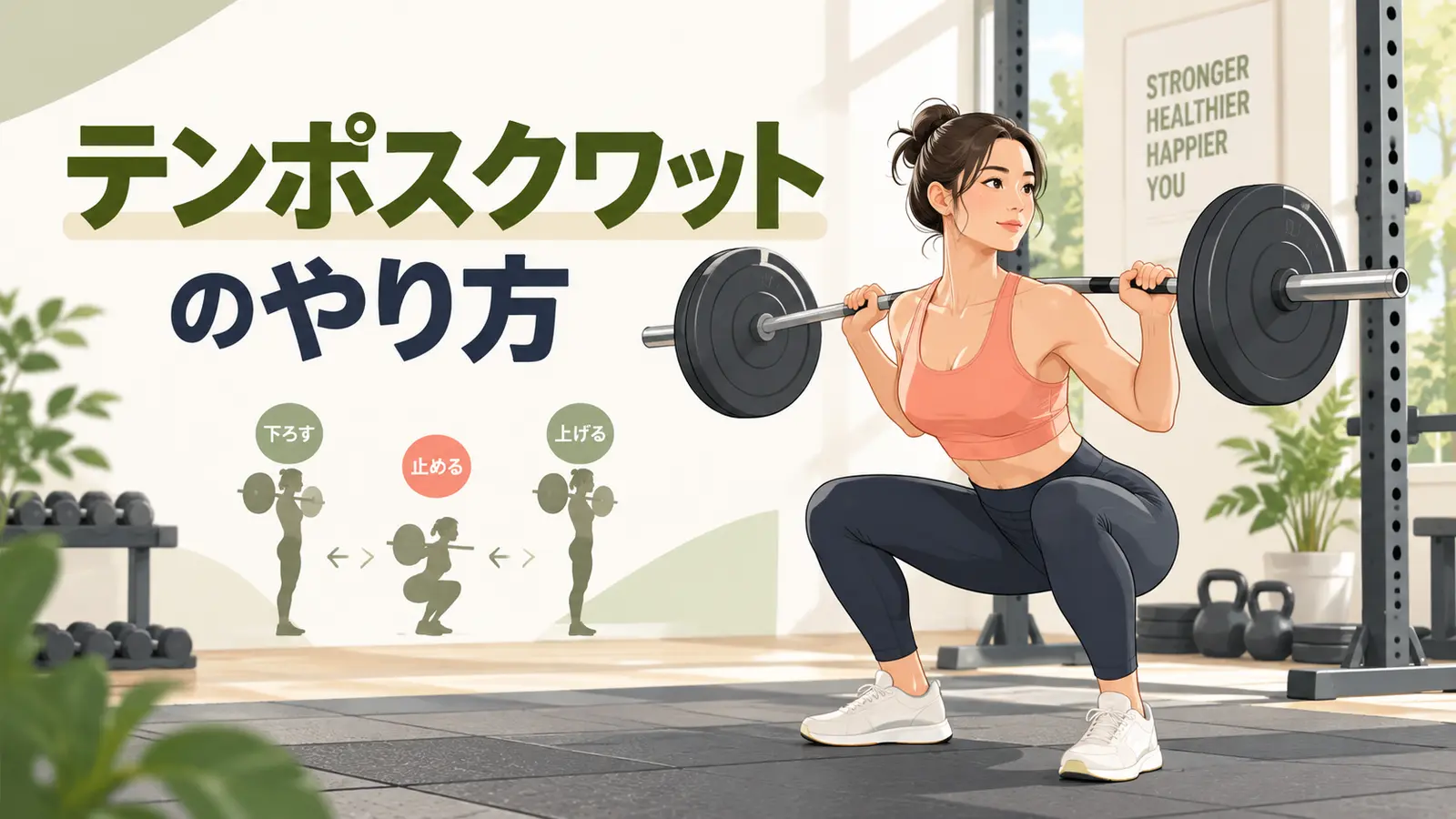 テンポスクワットのやり方を示すアイキャッチ