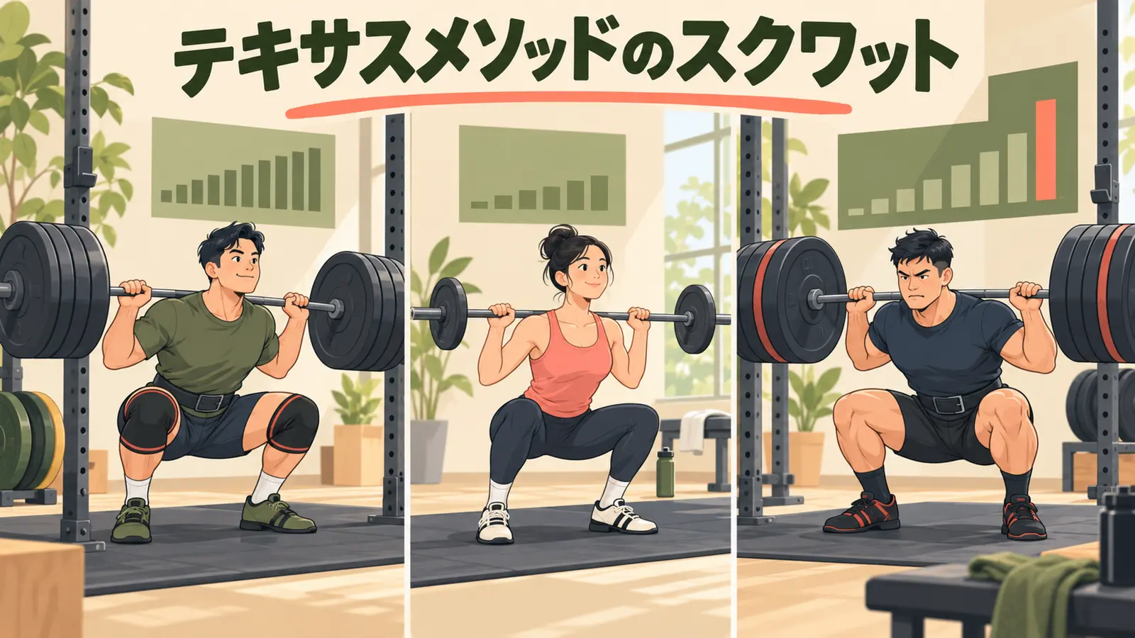 テキサスメソッドのスクワット:週3日の重量と回数の組み方