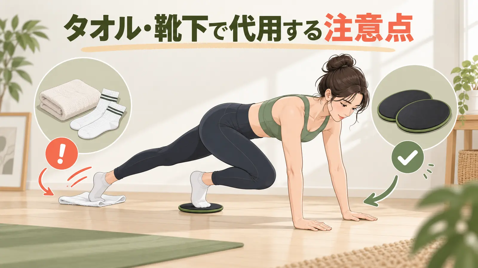 タオル・靴下をスライダー代わりに使う注意点を解説するアイキャッチ画像