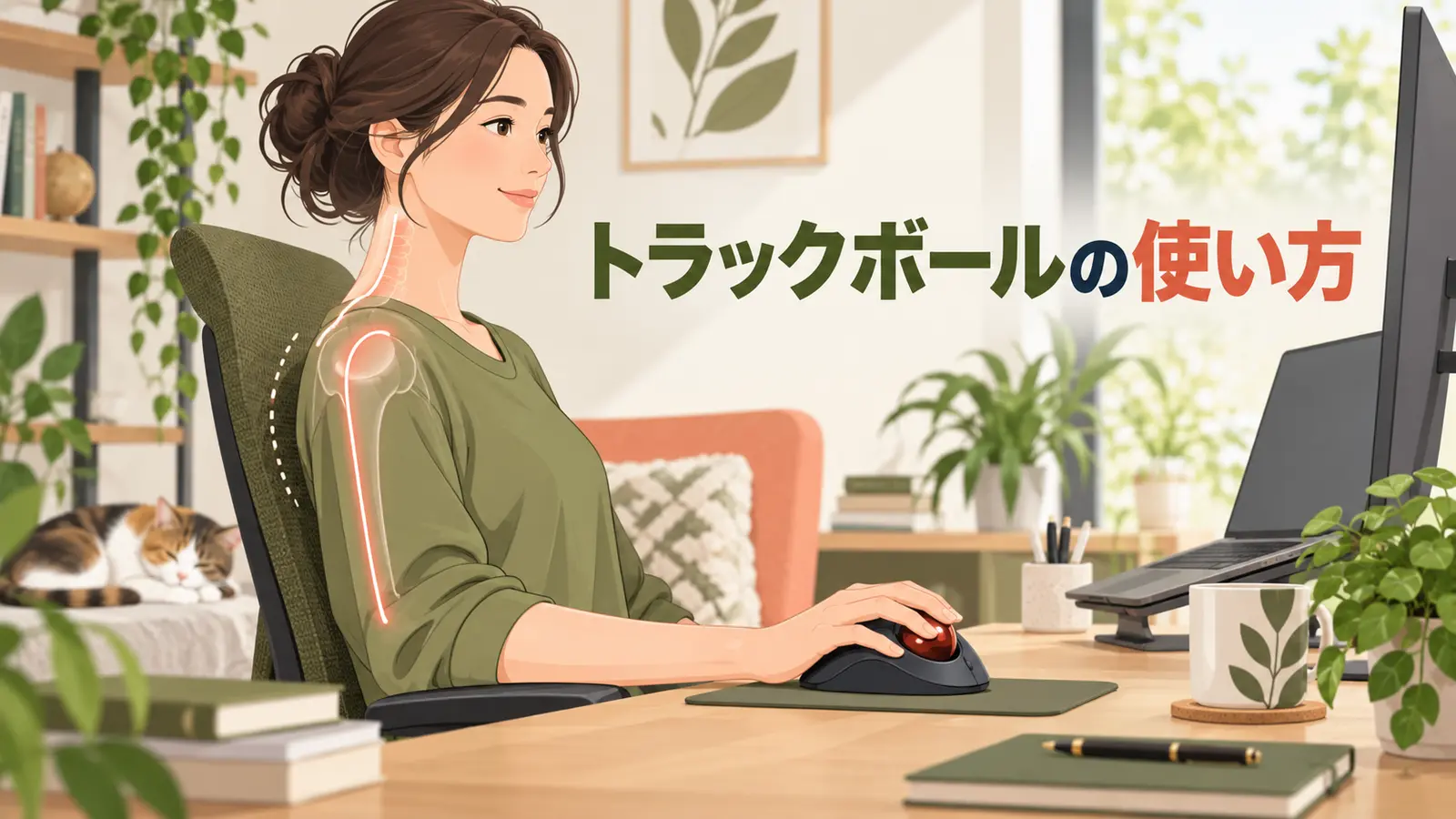 身体の近くでトラックボールを操作する姿勢