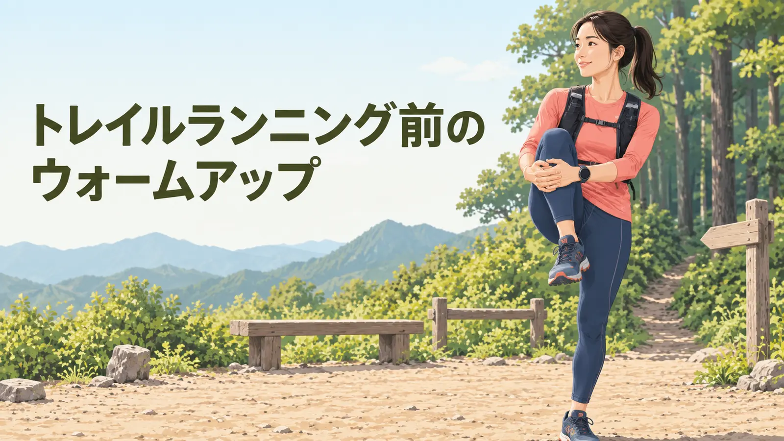 トレイルランニング前に足首と股関節を準備する様子