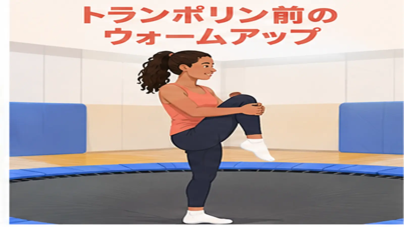 トランポリン前にウォームアップする人物のイラスト