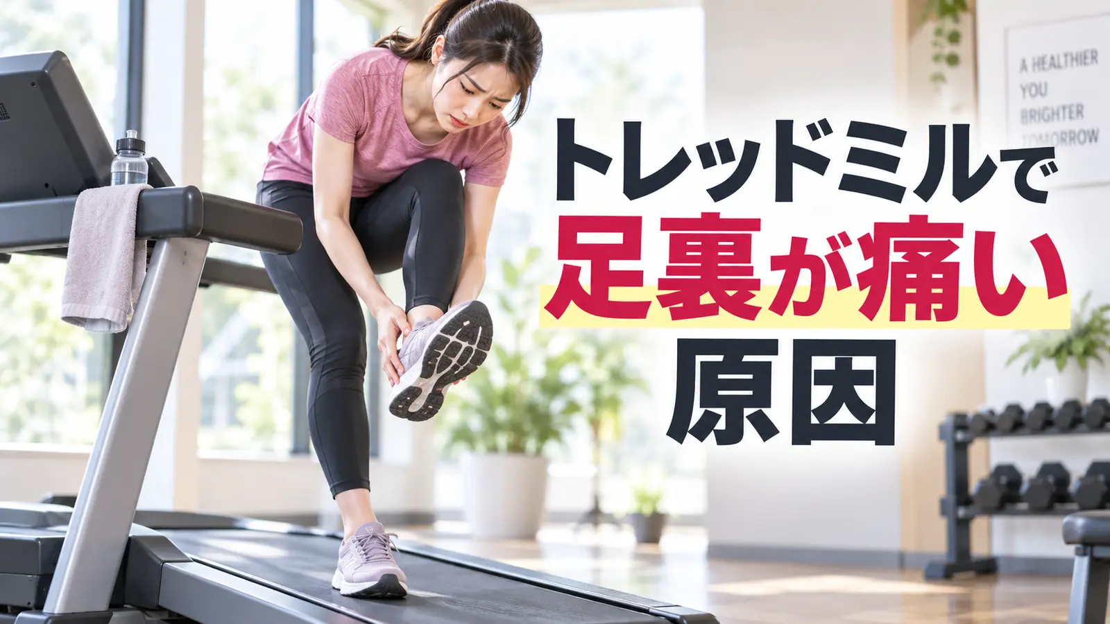 トレッドミルで足裏を確認する人物