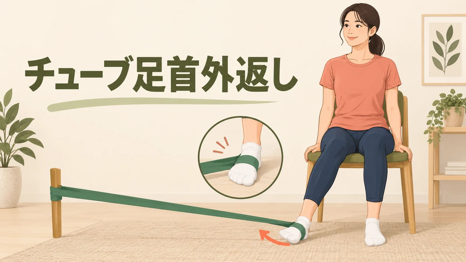 チューブ足首外返しのやり方を紹介するアイキャッチ