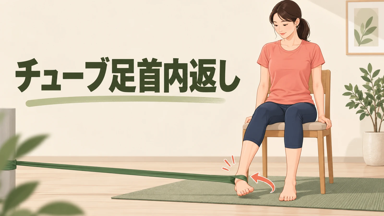 チューブ足首内返しのやり方を紹介するアイキャッチ