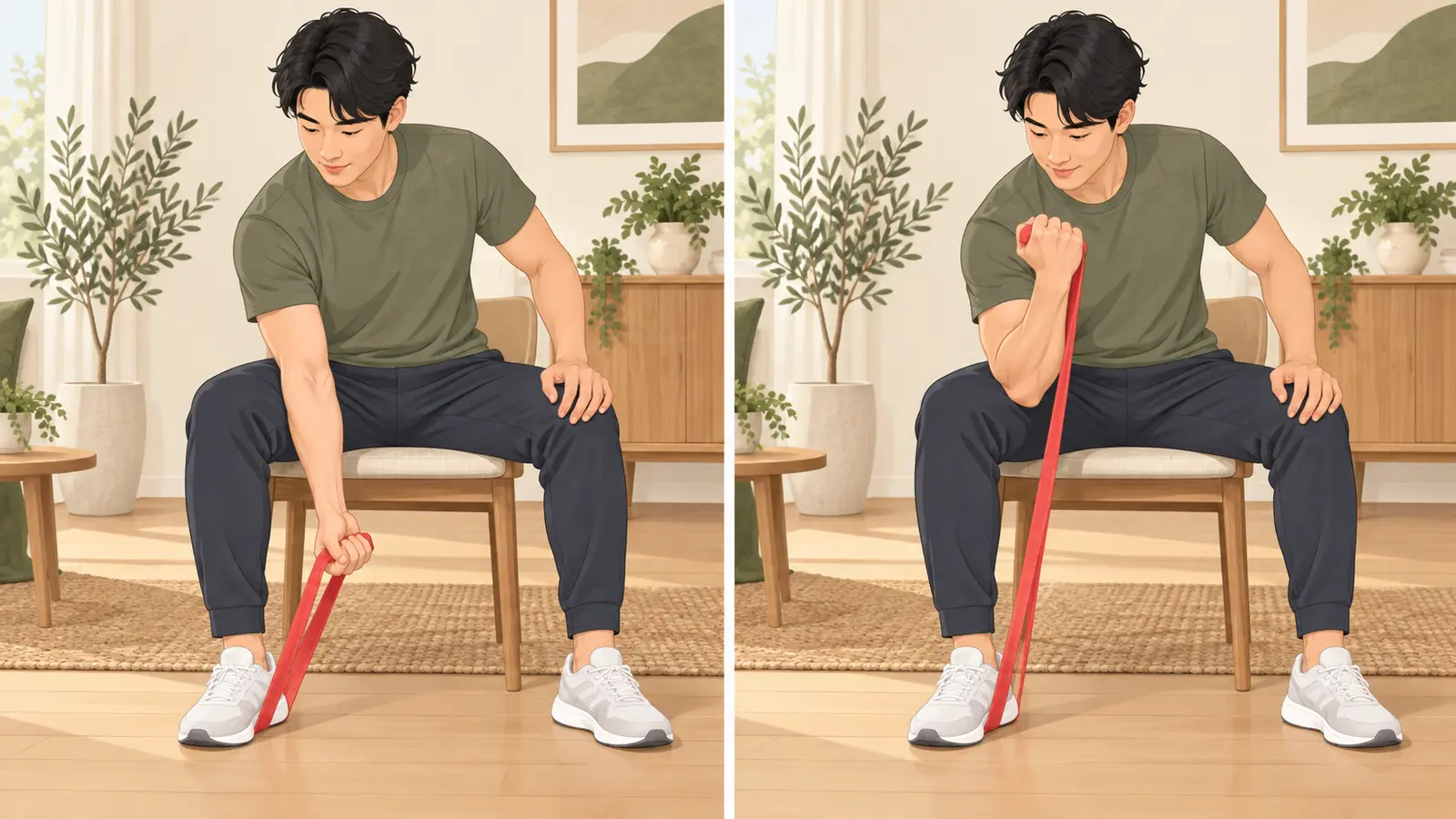 チューブコンセントレーションカールの開始姿勢と動作後の姿勢