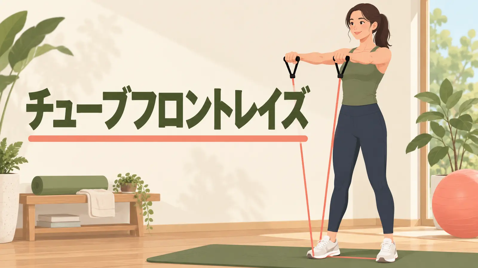 チューブフロントレイズのやり方を示すアイキャッチ