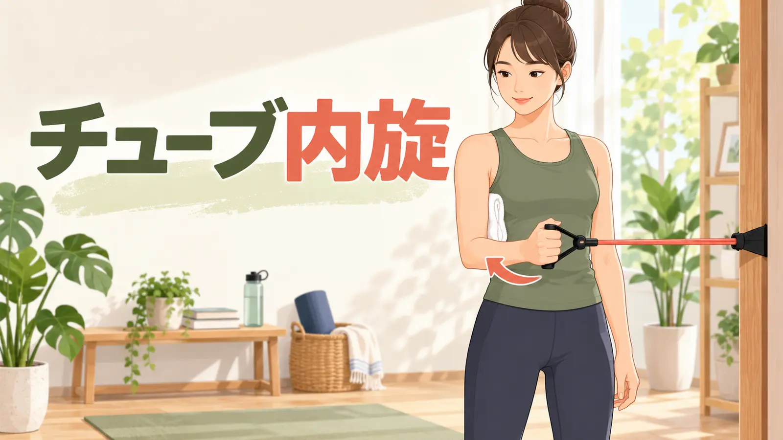 チューブインクラインチェストプレスを行う人物の解説イラスト