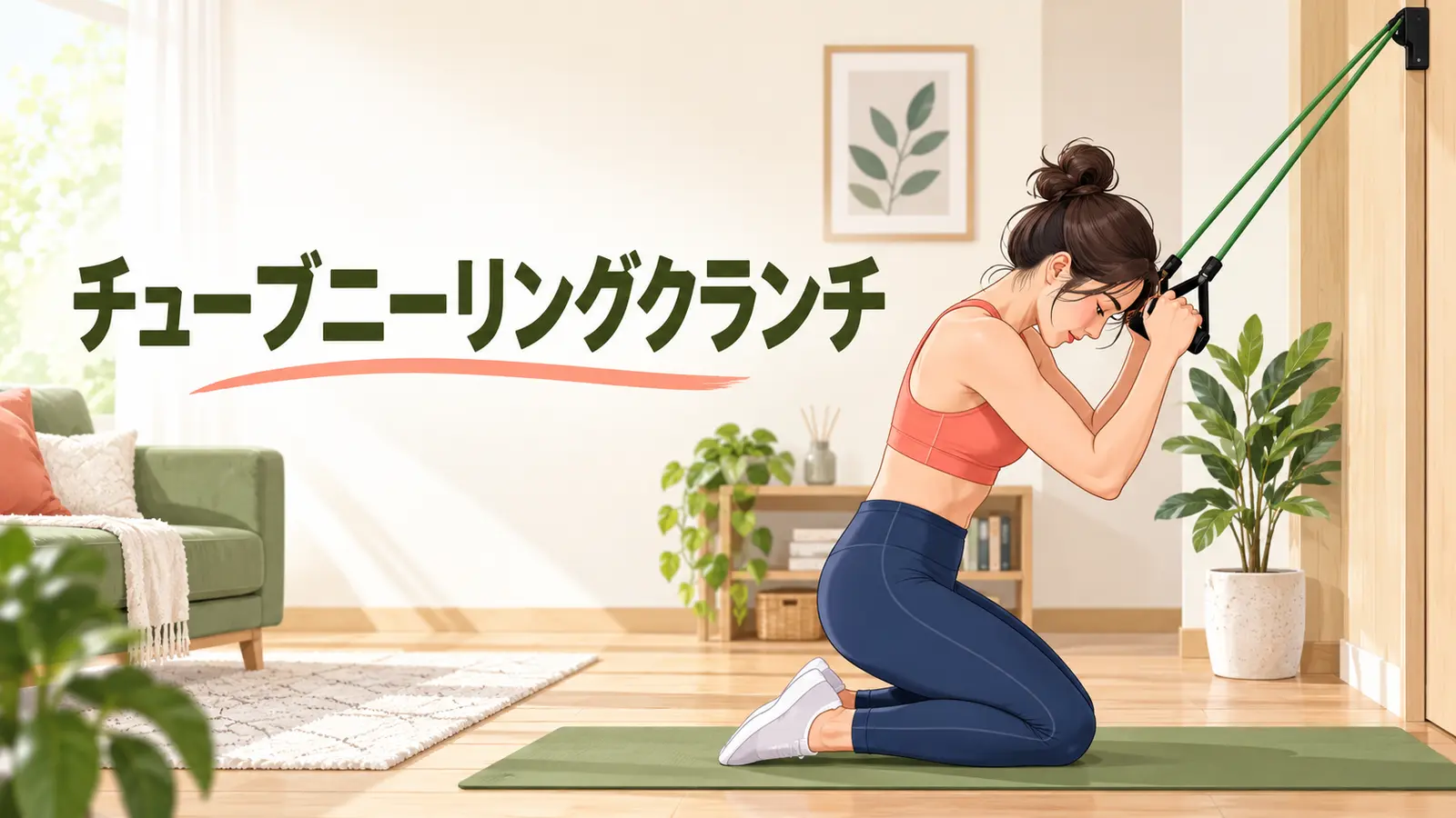 チューブニーリングクランチを行う人物の解説イラスト