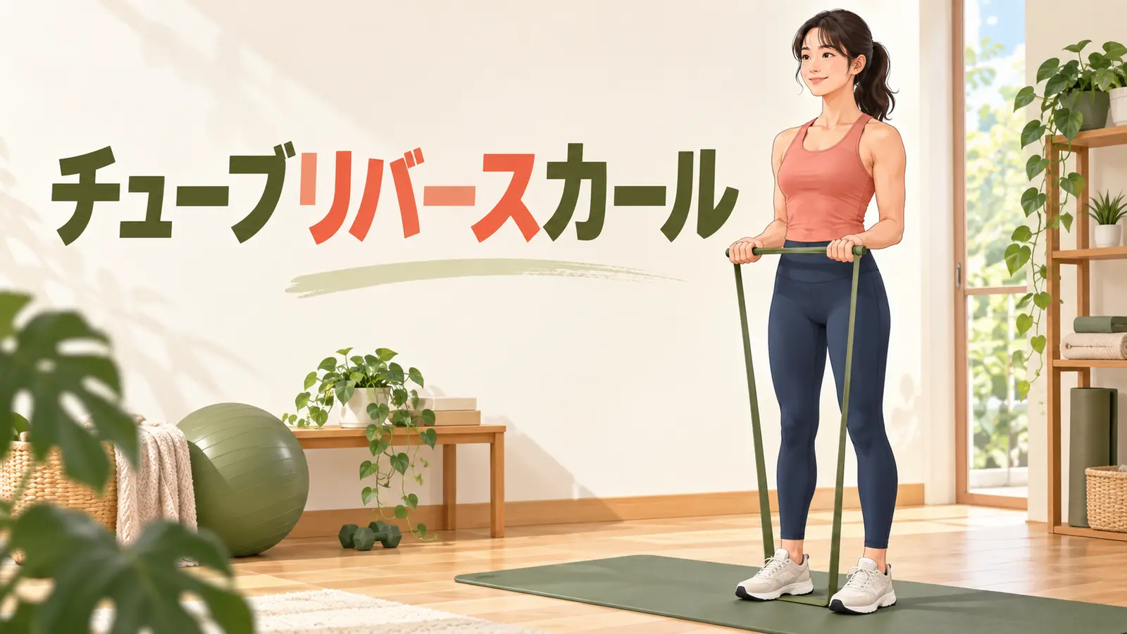 チューブリバースカールを行う人物の解説イラスト