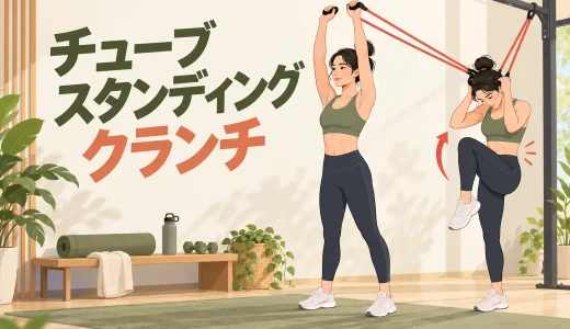チューブスタンディングクランチのやり方｜立ったまま腹筋に効かせる