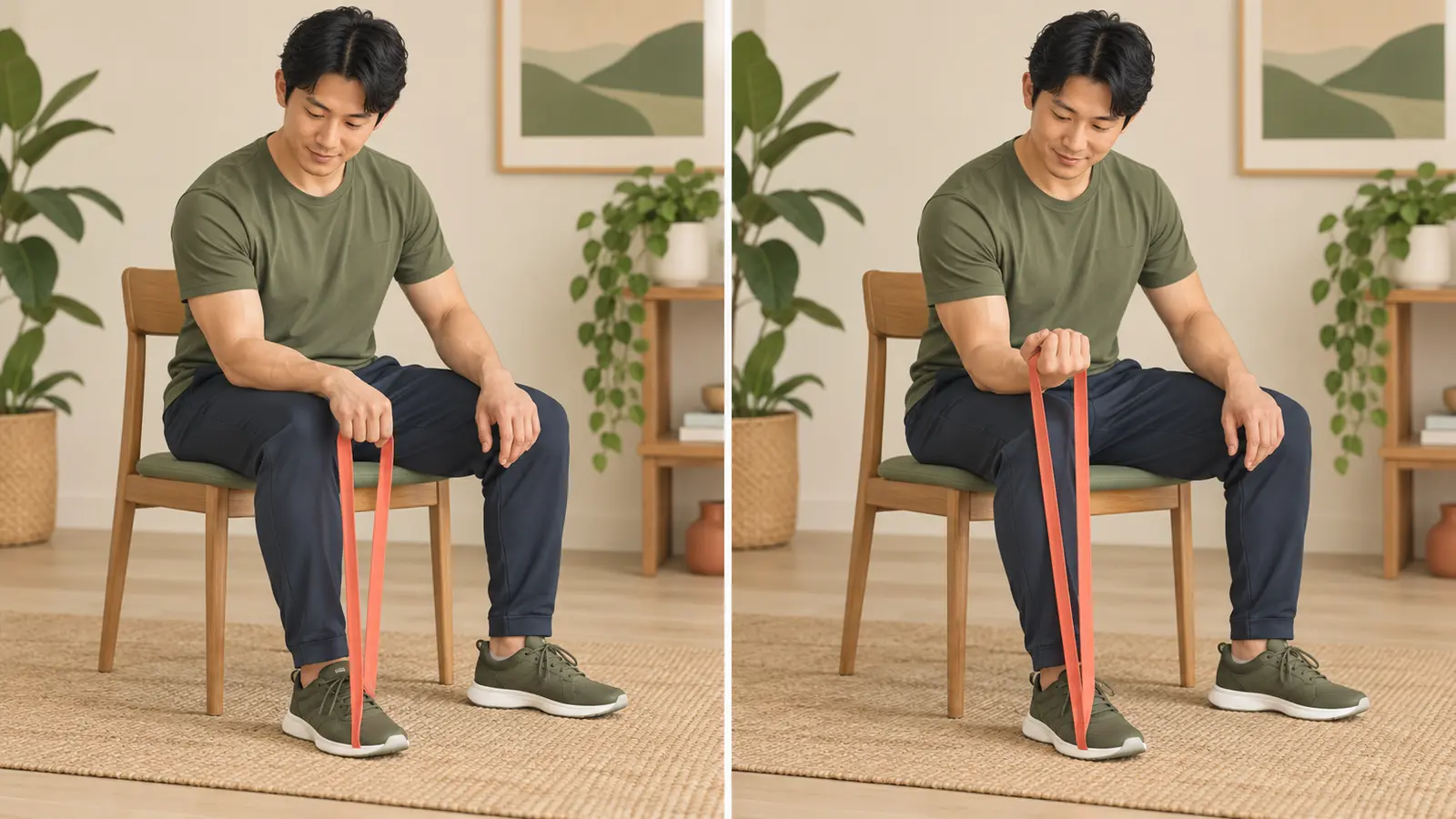 チューブリストカールの開始姿勢と動作後の姿勢