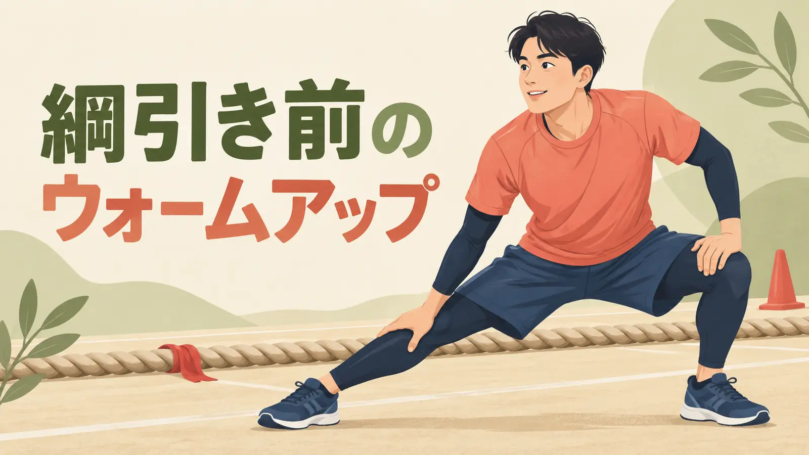綱引き前のウォームアップを紹介するイラスト