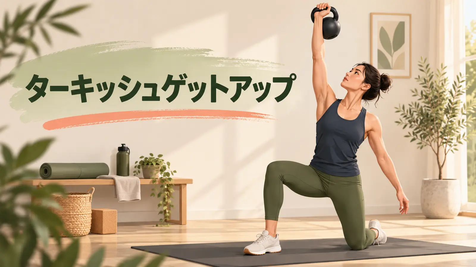 ターキッシュゲットアップのハーフニーリング姿勢を示すイラスト