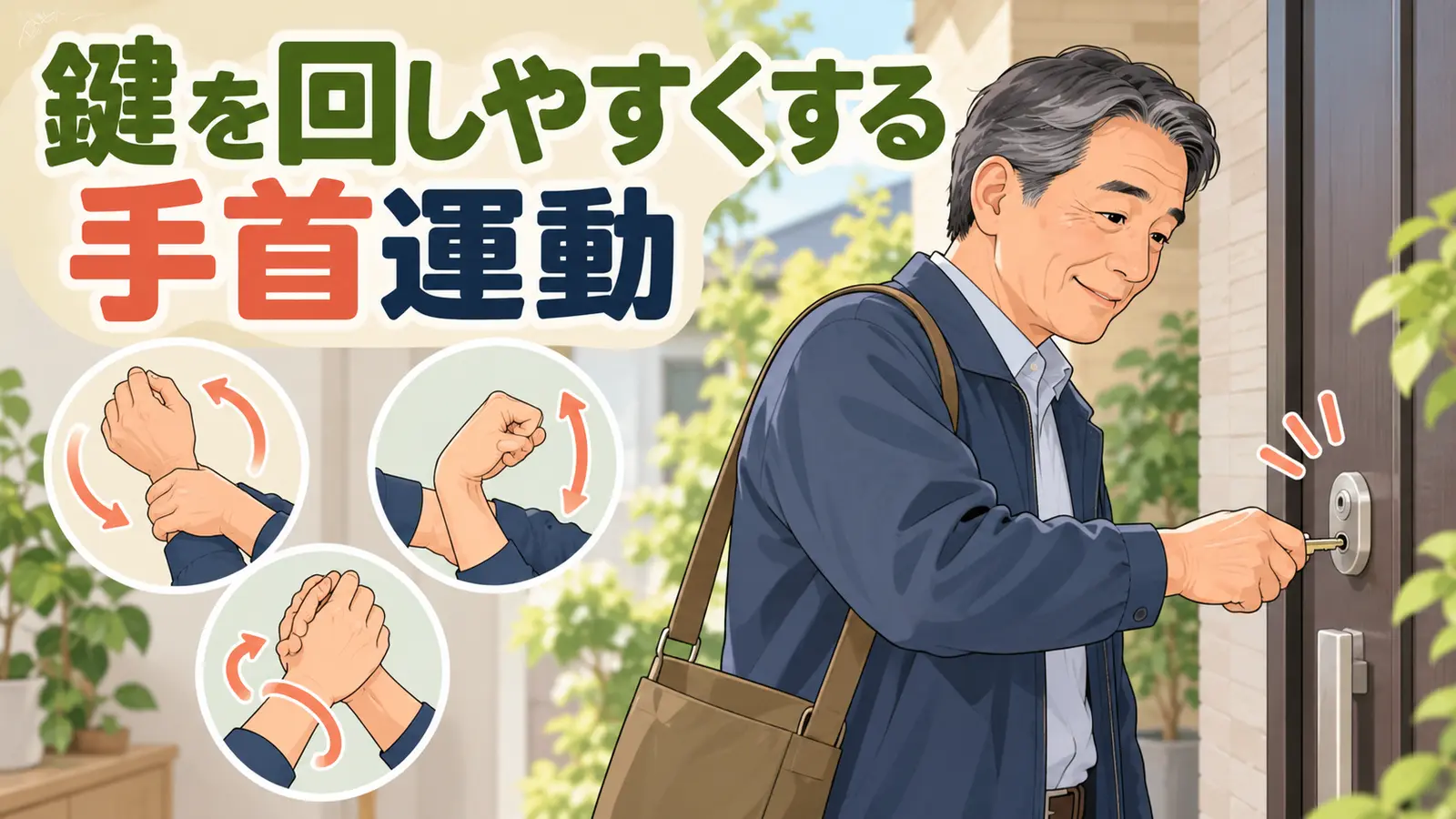 鍵を回しやすくする手首運動のイメージ