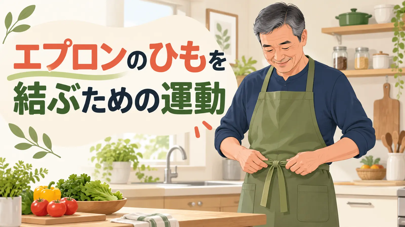 エプロンのひもを結ぶための運動のイメージ
