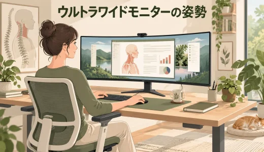 ウルトラワイドモニターの姿勢｜首を左右へ振りすぎない画面配置