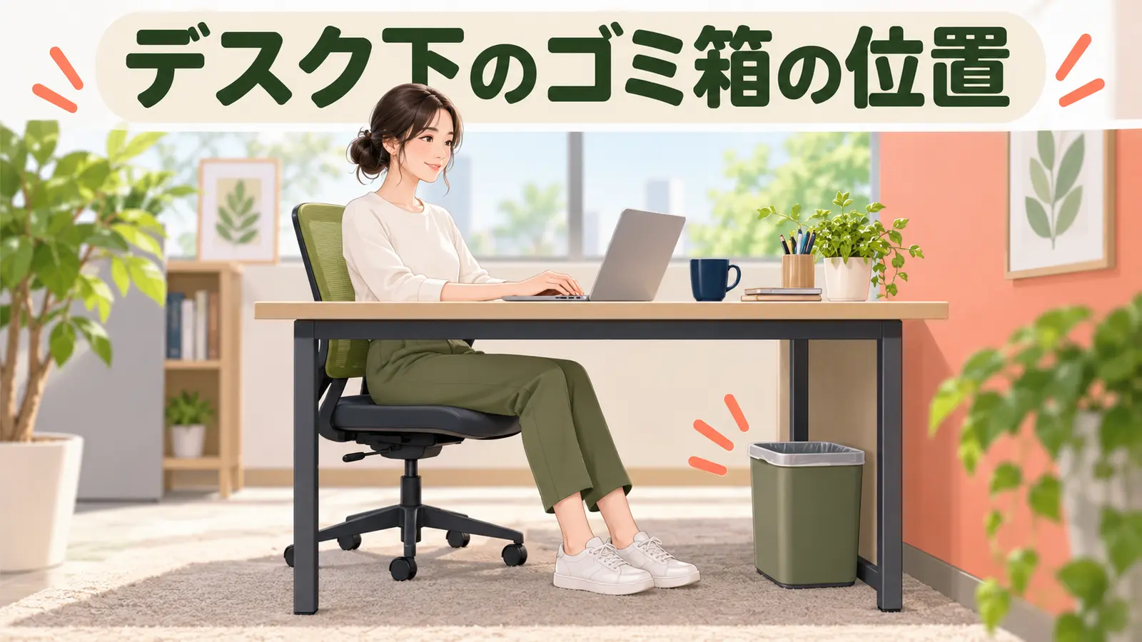 デスク下のゴミ箱を無理なく使う配置