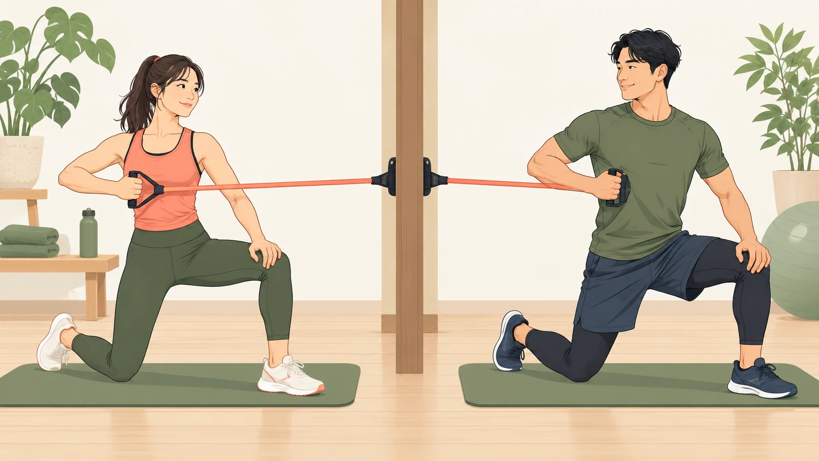 左右それぞれ片腕でチューブローイングを行う様子