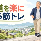 緩やかな坂道を歩く中高年男性