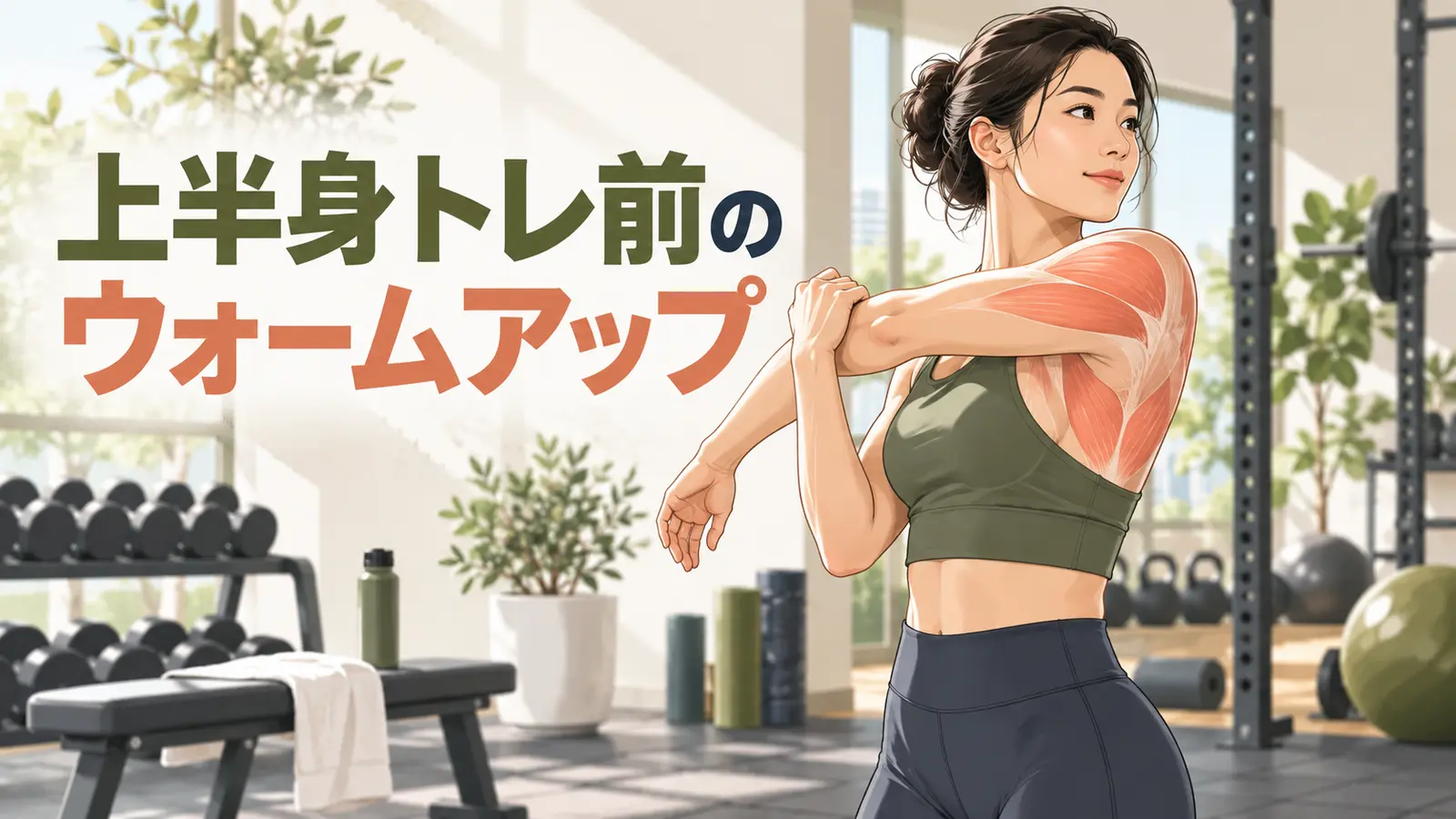 上半身トレ前のウォームアップを行う人物