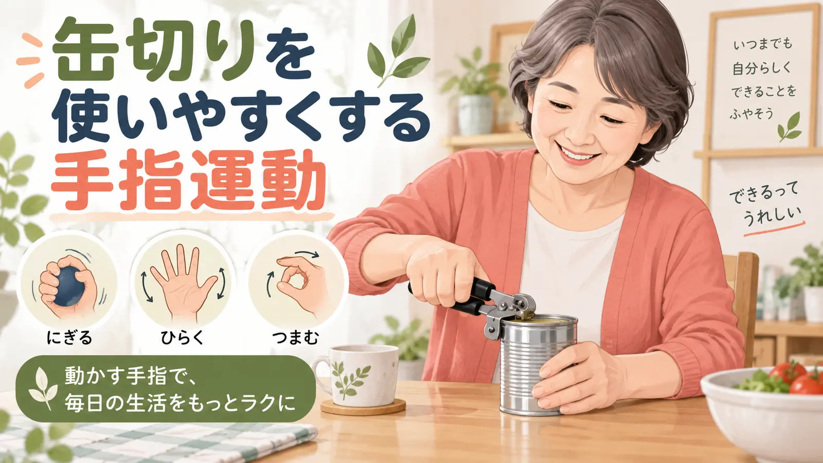 缶切りを使いやすくする手指運動のイメージ