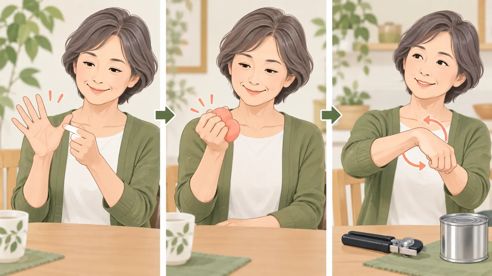 缶切りを使いやすくする手指運動に備える運動