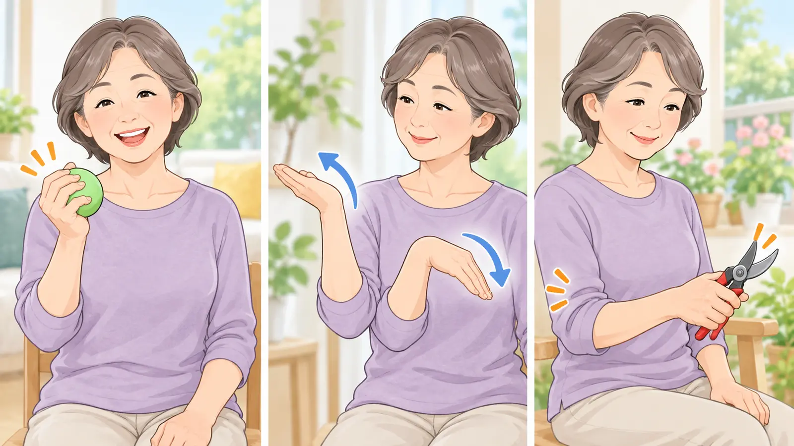 剪定ばさみを使うための手腕運動に備える運動