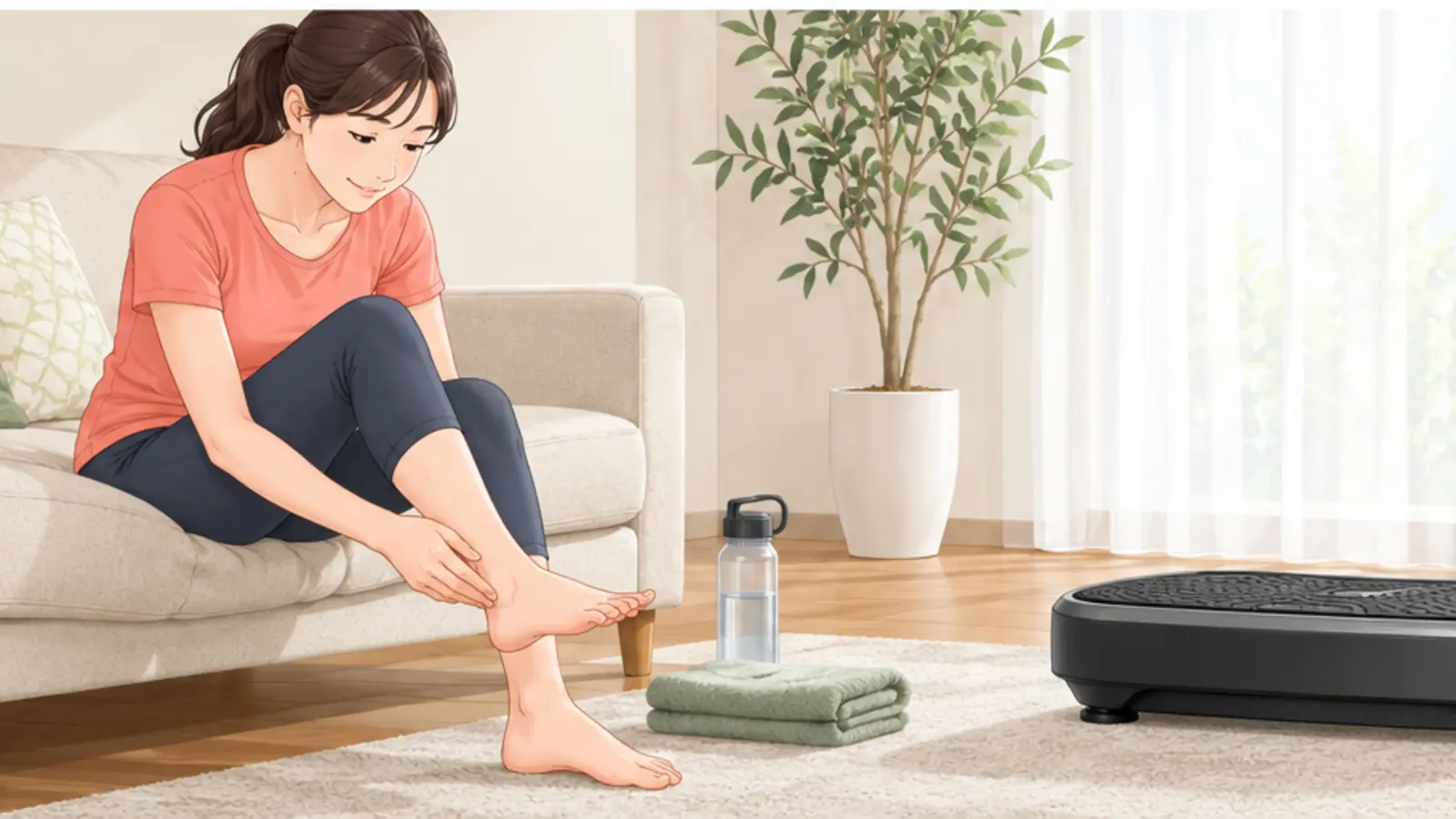 振動マシンで足がしびれるときの対処の安全な使い方を示すイラスト