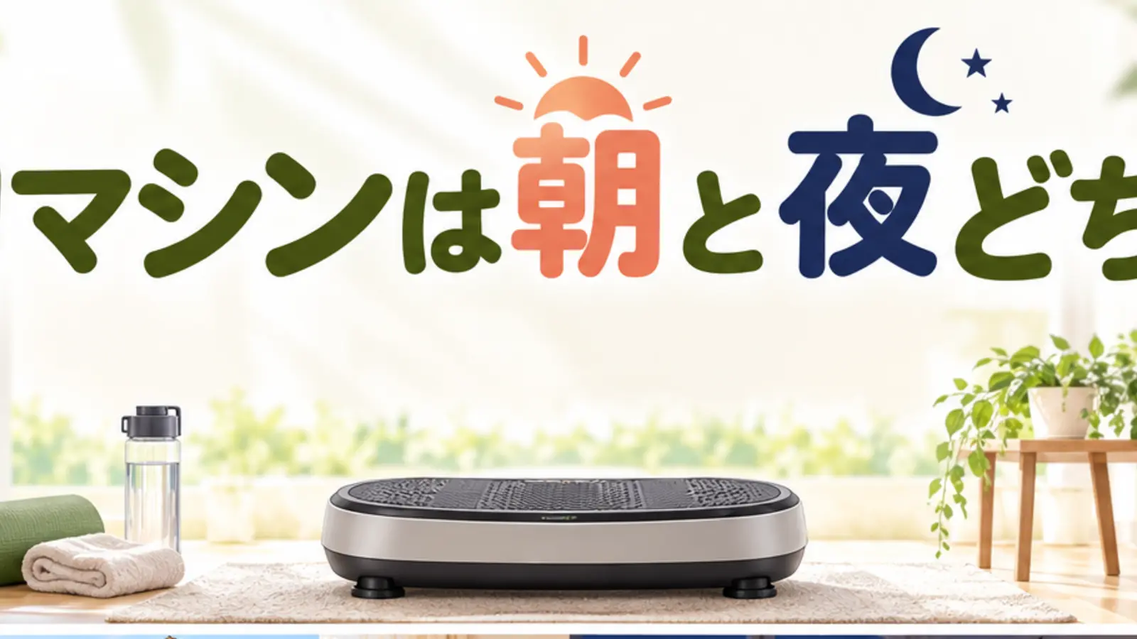 振動マシンは朝と夜どちらに使う?時間帯の決め方と注意点を解説するアイキャッチ