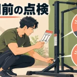 据置型懸垂スタンドの耐荷重表示と使用前点検を示すアイキャッチ